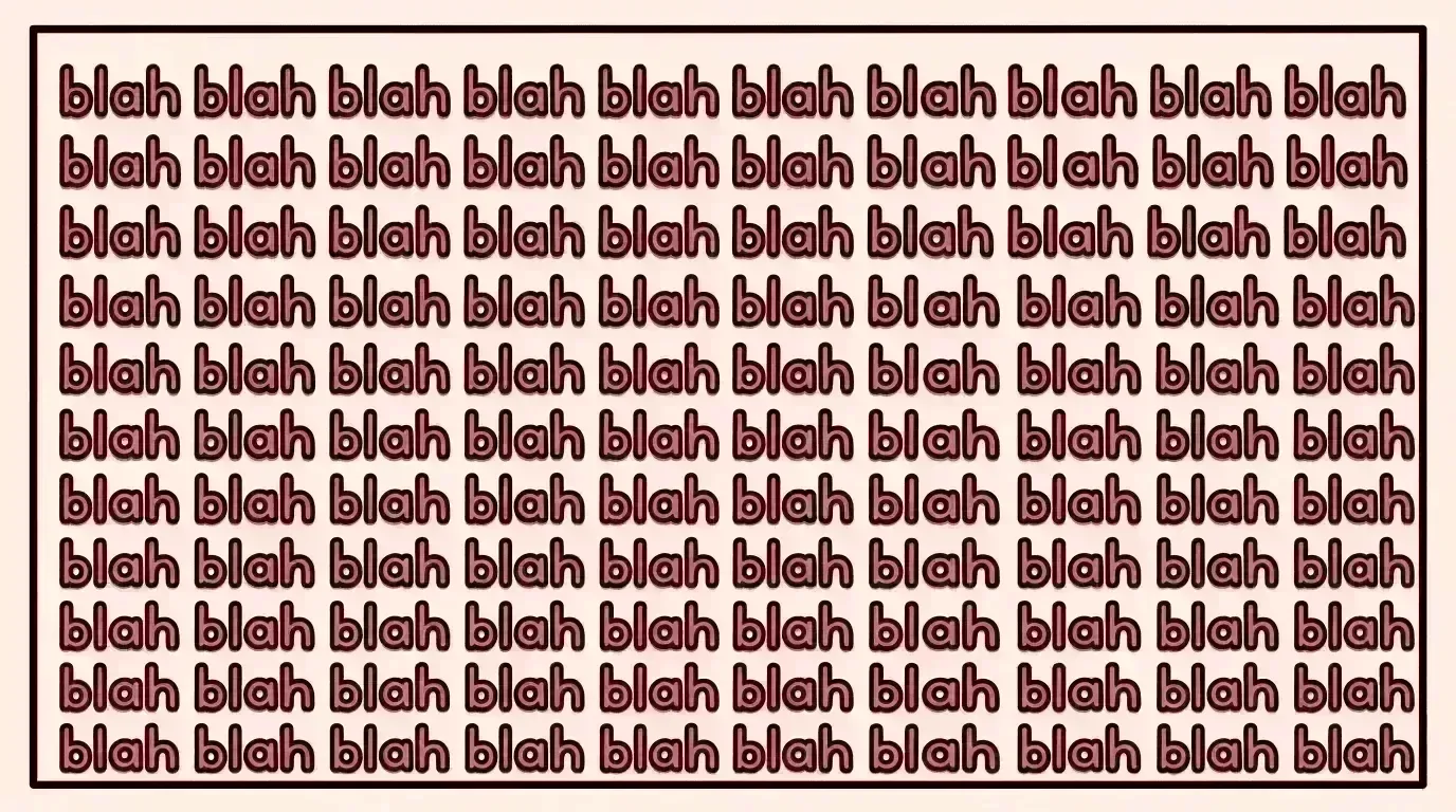 Closeup of a memo paper saying tiny “blah blah blah” over and over like what’s being written with pen is meaningless 