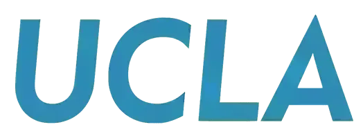 Blue "UCLA" logo with bold lettering in a modern sans-serif font, set against a transparent background.