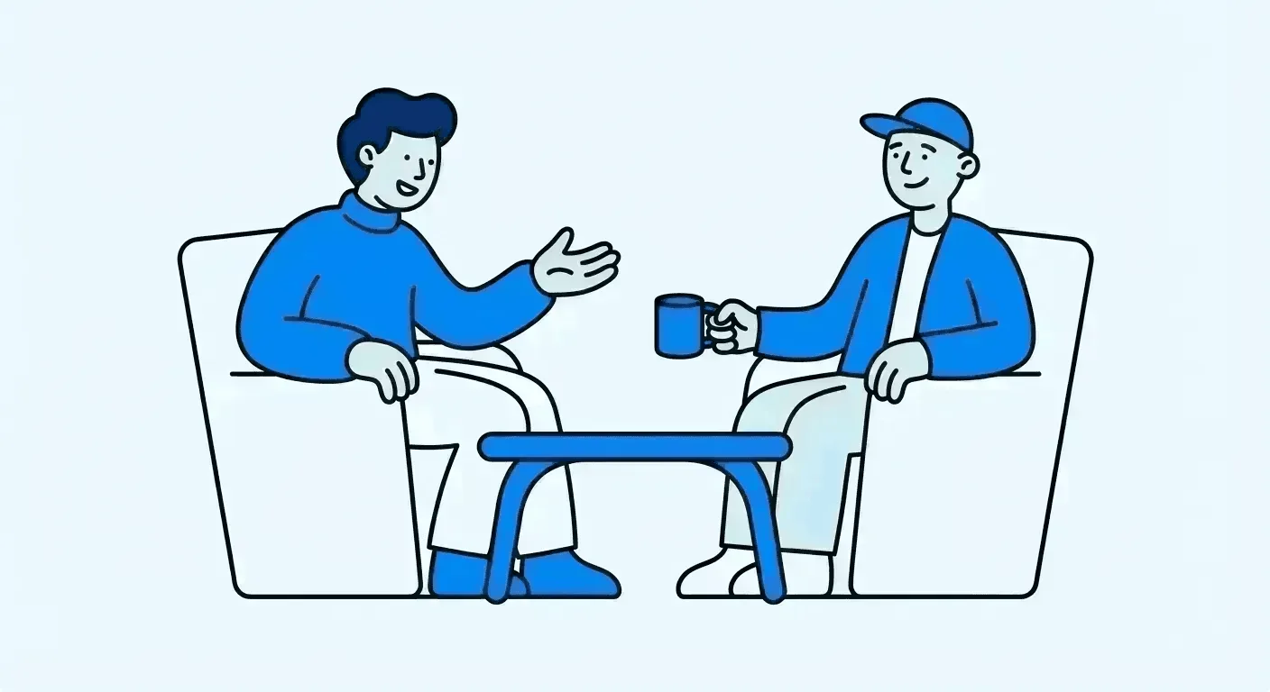 person talking with mentor in supportive conversation