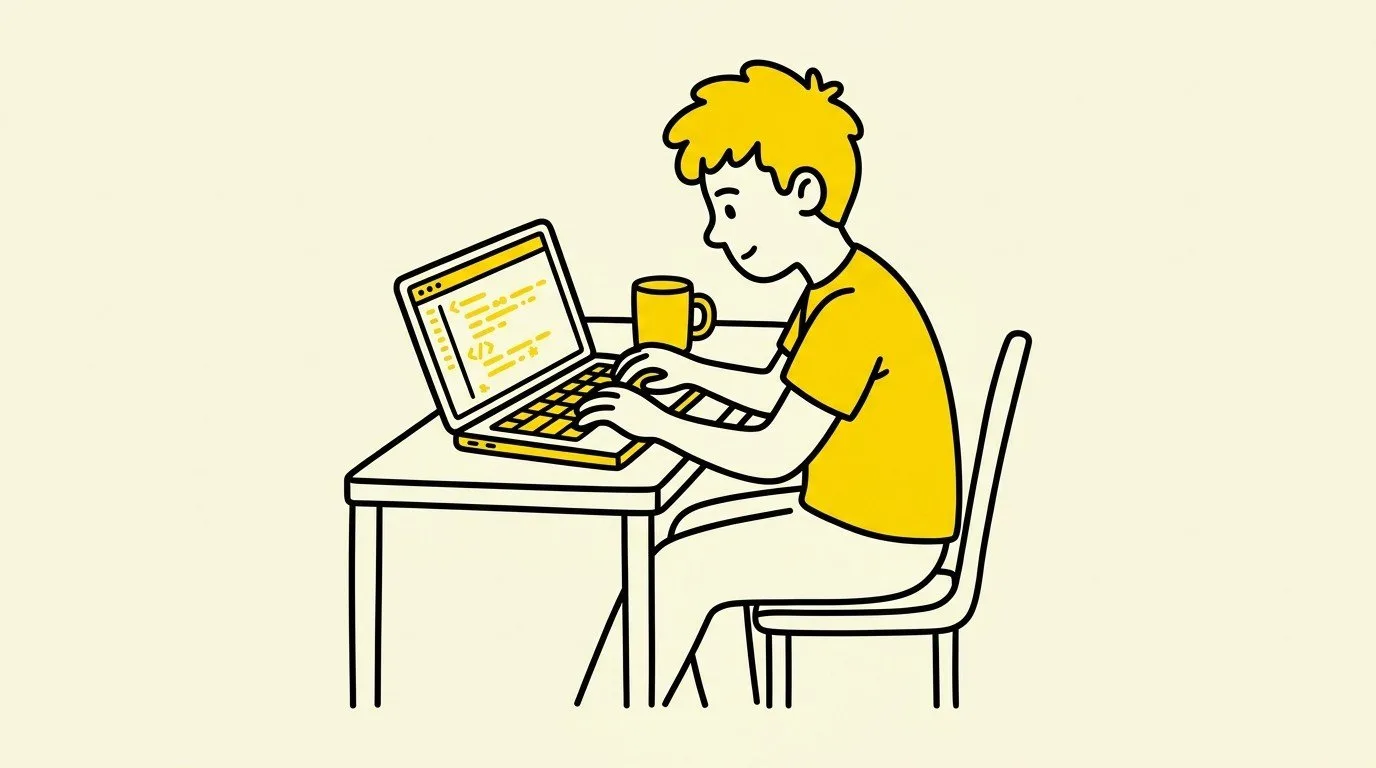 teenage boy coding on his laptop