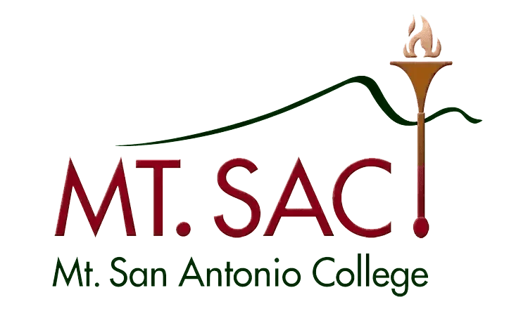 Logo of Mt. San Antonio College featuring the text "MT. SAC" and a stylized torch with a flame, set against a silhouette of a mountain range.