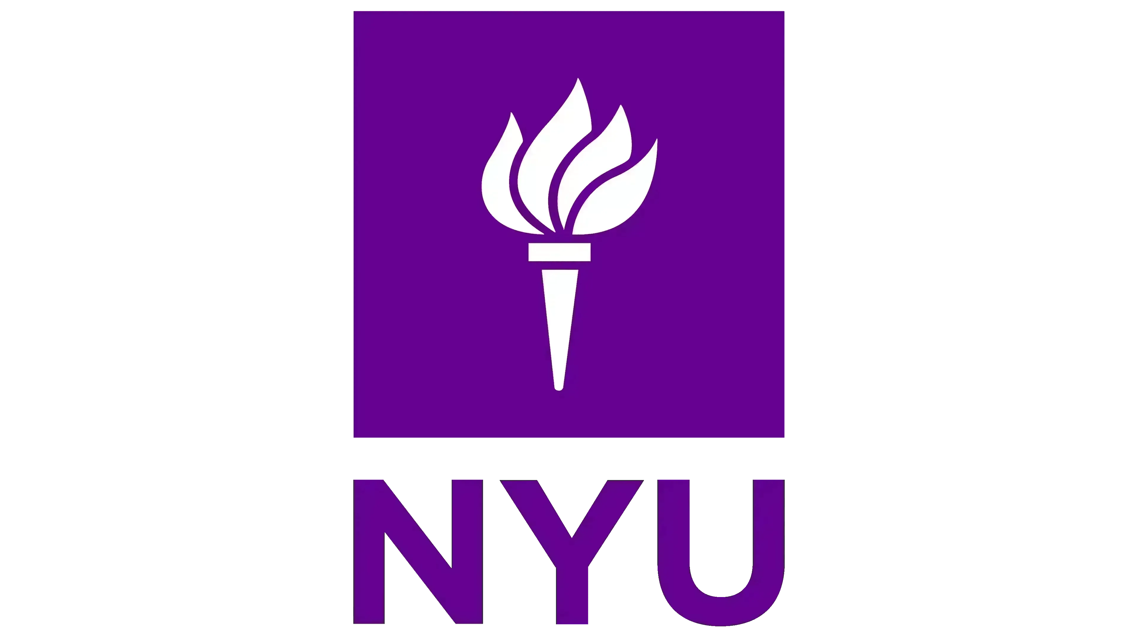 The image features the NYU logo, showcasing a white torch symbol against a purple background with the text "NYU" in bold, uppercase letters underneath.