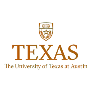 The image displays the logo of The University of Texas at Austin, featuring an orange color scheme with the word "TEXAS" prominently in capital letters above the official university seal.