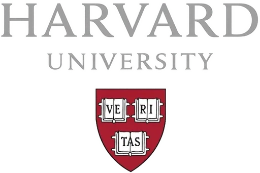 The image features the Harvard University logo, showcasing the institution's name in elegant, bold lettering above a shield displaying the word "Veritas" on three open books, set against a plain background.